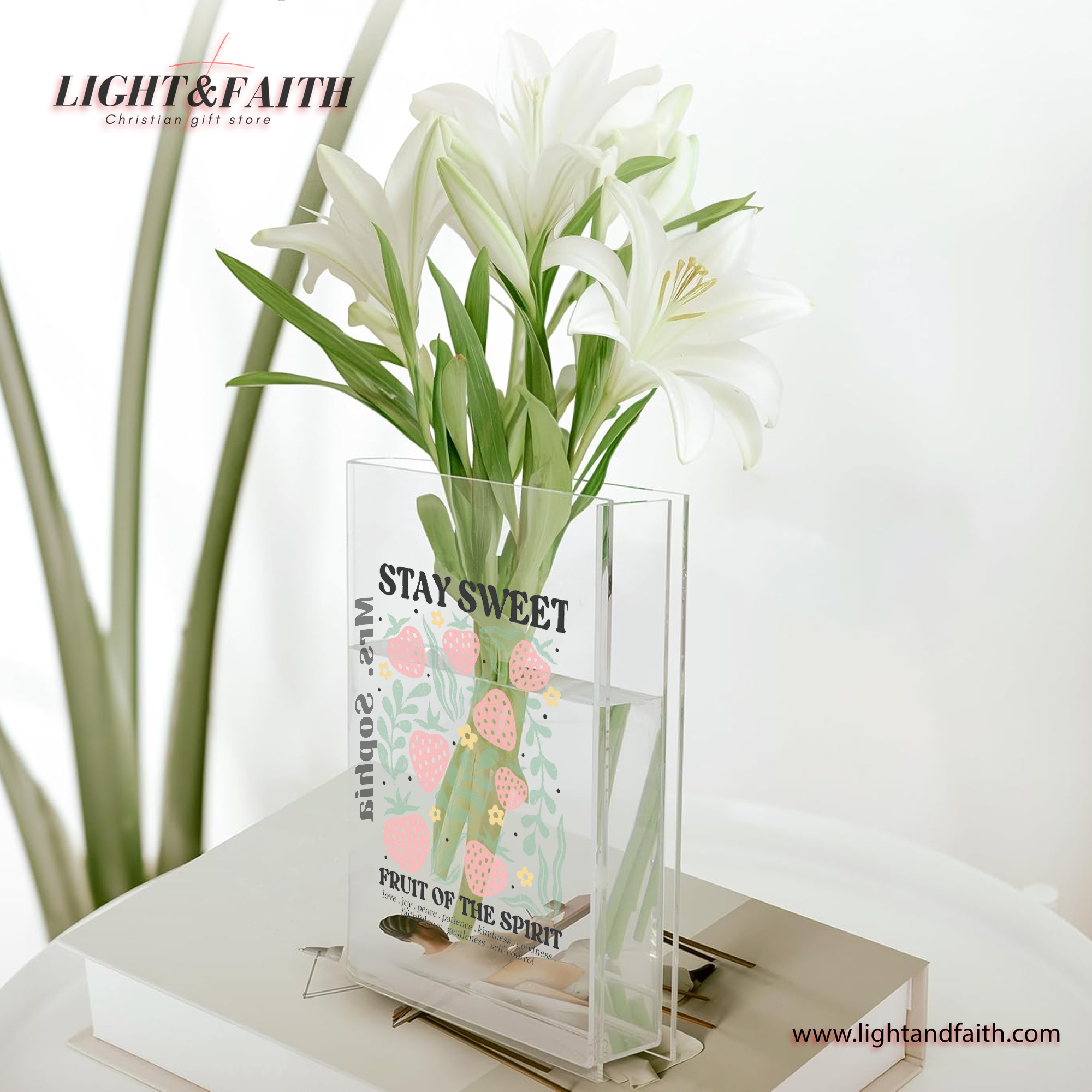 Strawberry Shirt Fruits of the Spirit Book Vase, Christian Book Vase, Vintage Floral Book Vase, Faith Book Vase, Bible Verse Book Shaped Flower Vase